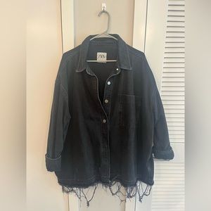 oversized zara denim jacket distressed